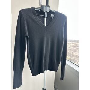 J.Crew 100% Cashmere Black V-Neck Pullover Sweater Ribbed Women's M Lightweight